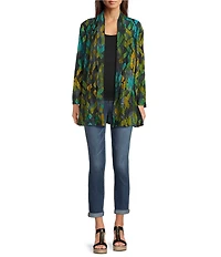 Calessa Petite Size Burnout Knit Tie-Dye Long Sleeve Open-Front Cardigan