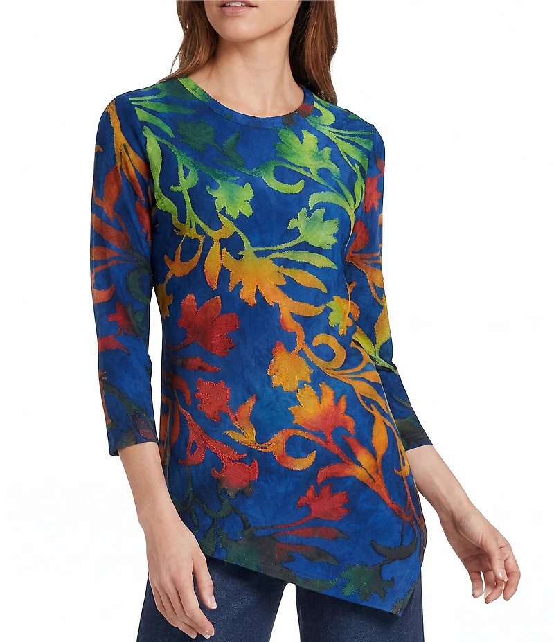Calessa Petite Size Burnout Tie-Die Crew Neck Short Sleeve Top