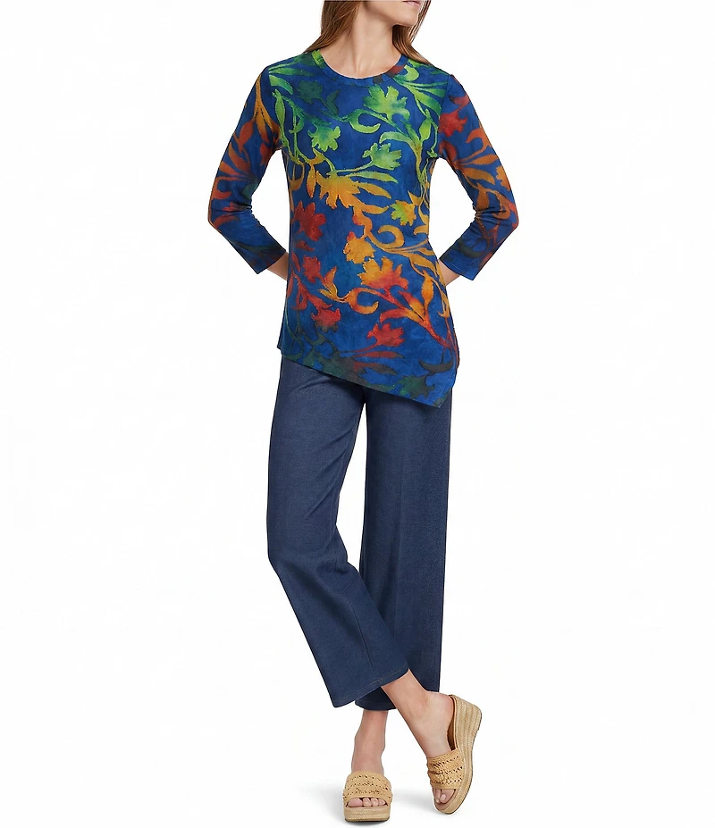 Calessa Petite Size Burnout Tie-Die Crew Neck Short Sleeve Top