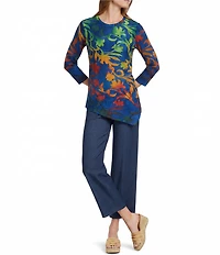 Calessa Petite Size Burnout Tie-Die Crew Neck Short Sleeve Top