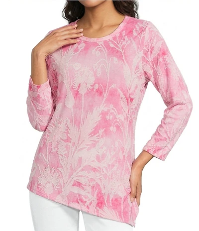 Calessa Petite Size Burnout Tie Dye Asymmetric Hem Tunic