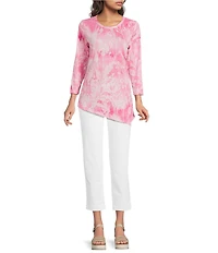 Calessa Petite Size Burnout Tie Dye Asymmetric Hem Tunic