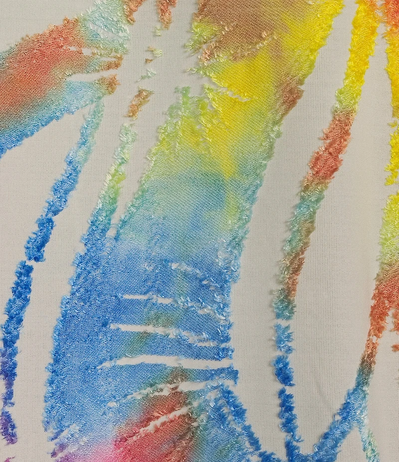 Calessa Petite Size Burnout Tie-Dye Crew Neck Bracelet Sleeve Asymmetric Hem Tunic