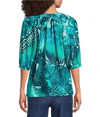 Calessa Petite Size Burnout Tie-Dye Round Neck Short Sleeve Tunic