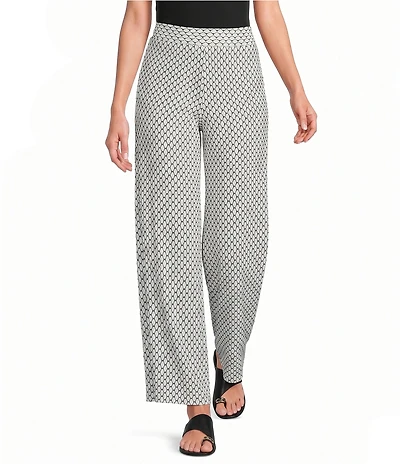 Calessa Petite Size Textured Knit Wide Leg Pull-On Pants