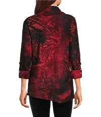 Calessa Petite Size Cowl Neck 3/4 Roll-Tab Sleeve Burnout Tie Dye Knit Tunic