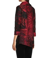 Calessa Petite Size Cowl Neck 3/4 Roll-Tab Sleeve Burnout Tie Dye Knit Tunic