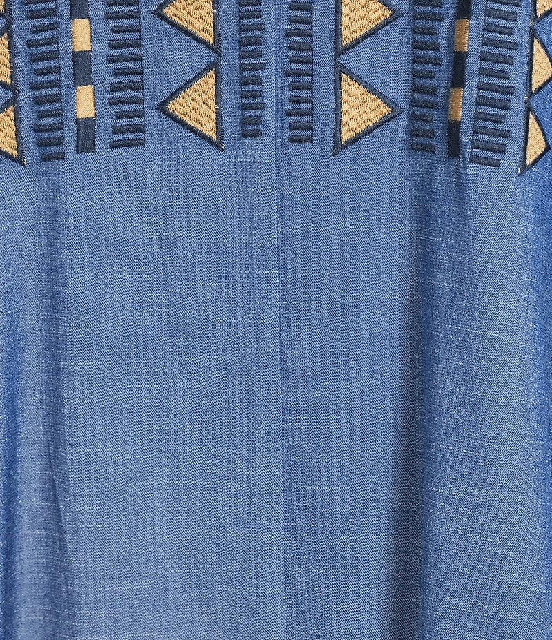 Calessa Petite Size Embroidered Split V-Neck 3/4 Sleeve Shift Dress