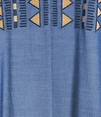 Calessa Petite Size Embroidered Split V-Neck 3/4 Sleeve Shift Dress
