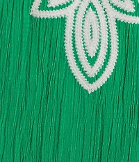 Calessa Petite Size Embroidered Split V-Neck Elbow Balloon Sleeve Shift Dress