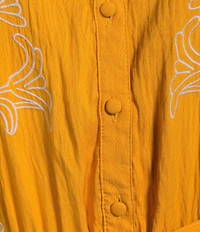 Calessa Petite Size Embroidered Split V-Neck Short Balloon Sleeve A-Line Tiered Belted Maxi Dress