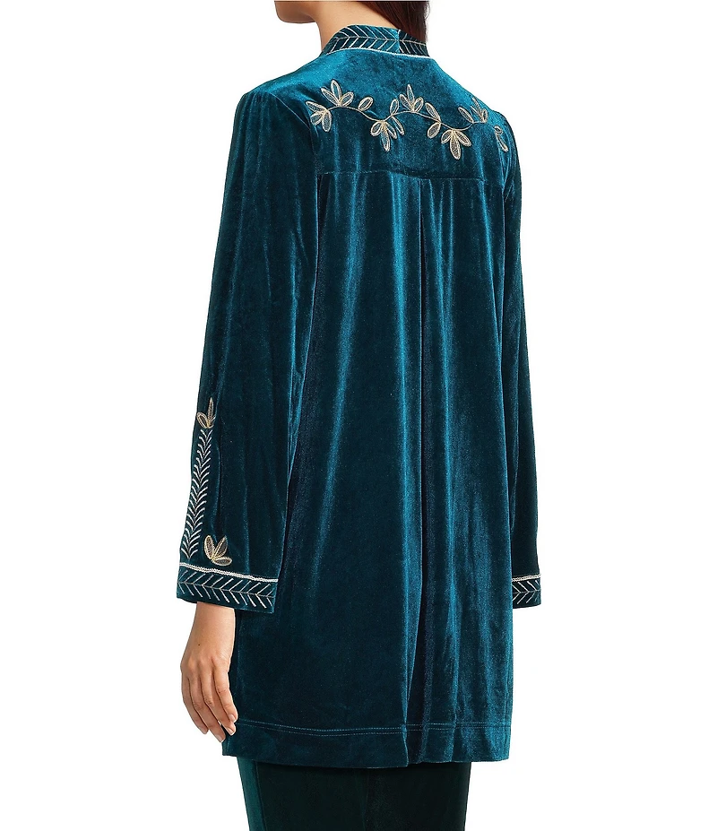 Calessa Petite Size Embroidered Velvet Long Sleeve Open-Front Cardigan