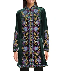Calessa Petite Size Embroidered Velvet Stand Collar Long Sleeve Jacket