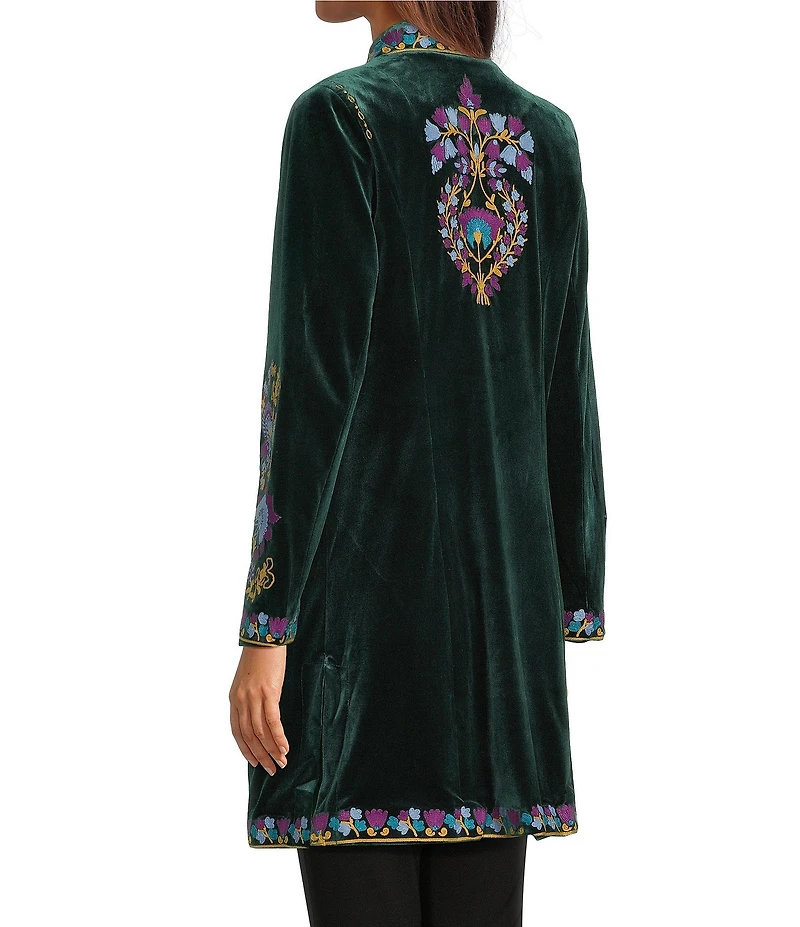 Calessa Petite Size Embroidered Velvet Stand Collar Long Sleeve Jacket