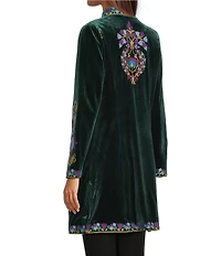 Calessa Petite Size Embroidered Velvet Stand Collar Long Sleeve Jacket