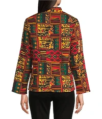 Calessa Petite Size Festive Patchwork Stand Collar Long Sleeve Button-Front Reversible Shirt Jacket