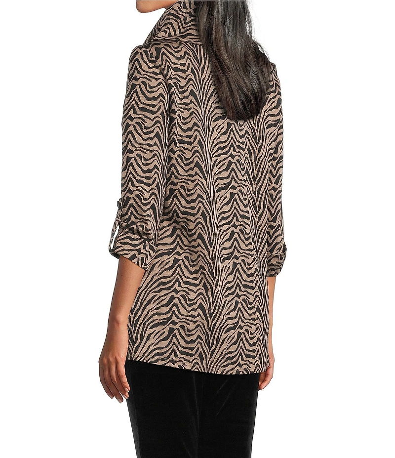 Calessa Petite Size Jacquard Knit Zebra Print Cowl Neck 3/4 Sleeve Tunic