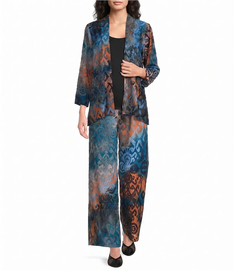Calessa Petite Size Knit Burnout Draped Front 3/4 Sleeve Open Front Cardigan