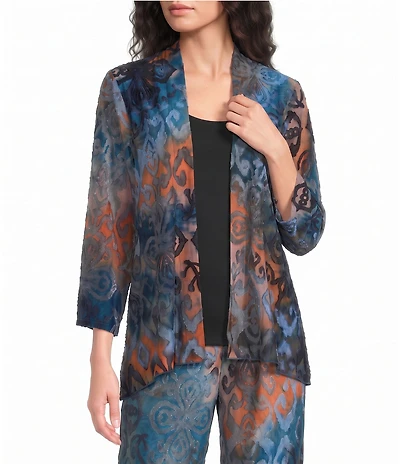 Calessa Petite Size Knit Burnout Draped Front 3/4 Sleeve Open Front Cardigan