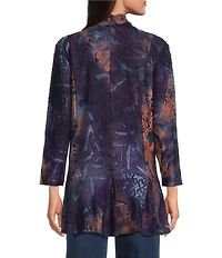 Calessa Petite Size Knit Burnout Tie-Dye Print Wrist Sleeve Open-Front Cardigan