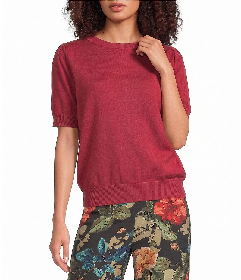Calessa Petite Size Knit Crew Neck Short Sleeve Sweater