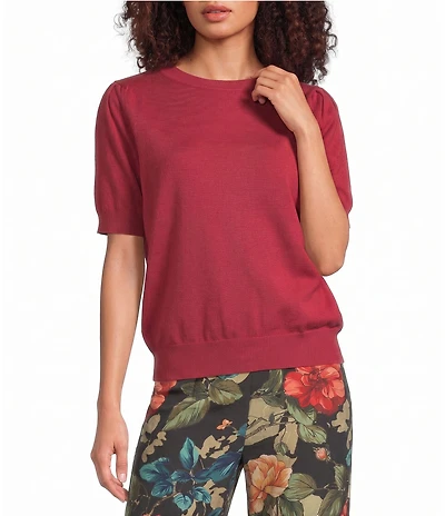 Calessa Petite Size Knit Crew Neck Short Sleeve Sweater