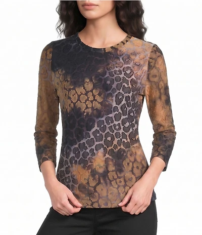 Calessa Petite Size Knit Printed Scoop Neck 3/4 Sleeve Tee
