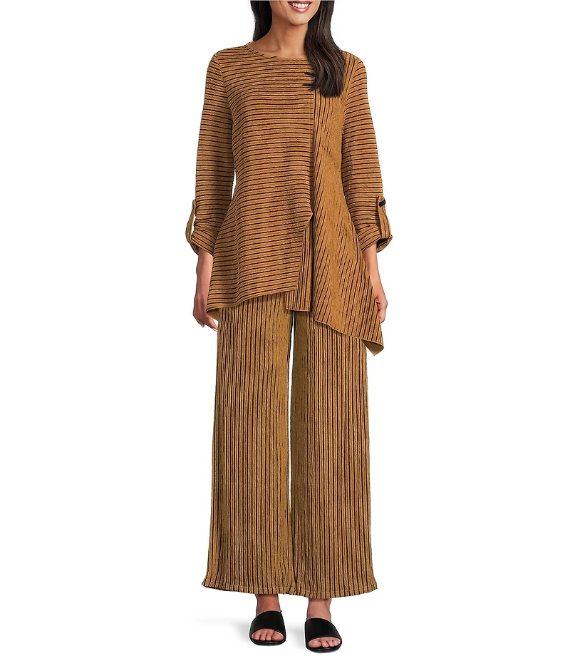 Calessa Petite Size Knit Stripe Comfort Pull-On Pants