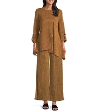 Calessa Petite Size Knit Stripe Comfort Pull-On Pants