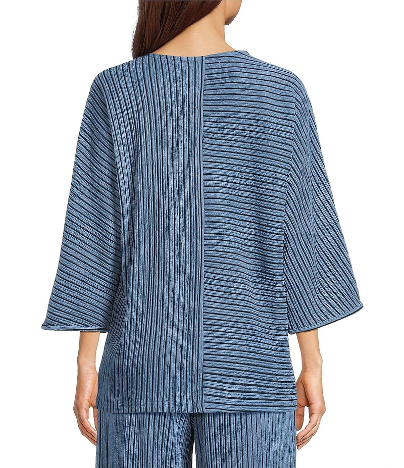 Calessa Petite Size Knit Stripe Scoop Neck Short Sleeve Asymmetric Top