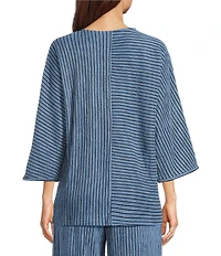 Calessa Petite Size Knit Stripe Scoop Neck Short Sleeve Asymmetric Top
