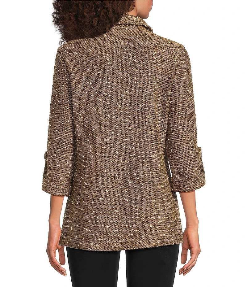 Calessa Petite Size Knit Texture Zip Mock Neck 3/4 Roll-Tab Sleeve Tunic
