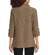 Calessa Petite Size Knit Texture Zip Mock Neck 3/4 Roll-Tab Sleeve Tunic