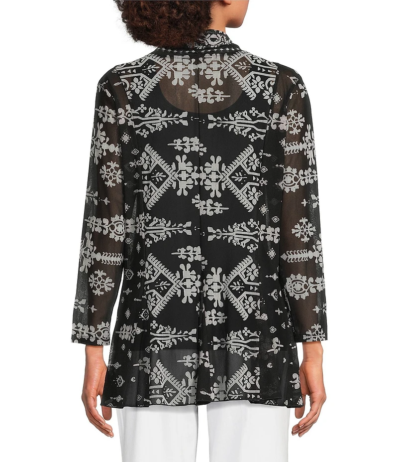 Calessa Petite Size Modern Mosaic Shawl Collar Open Front Cardigan