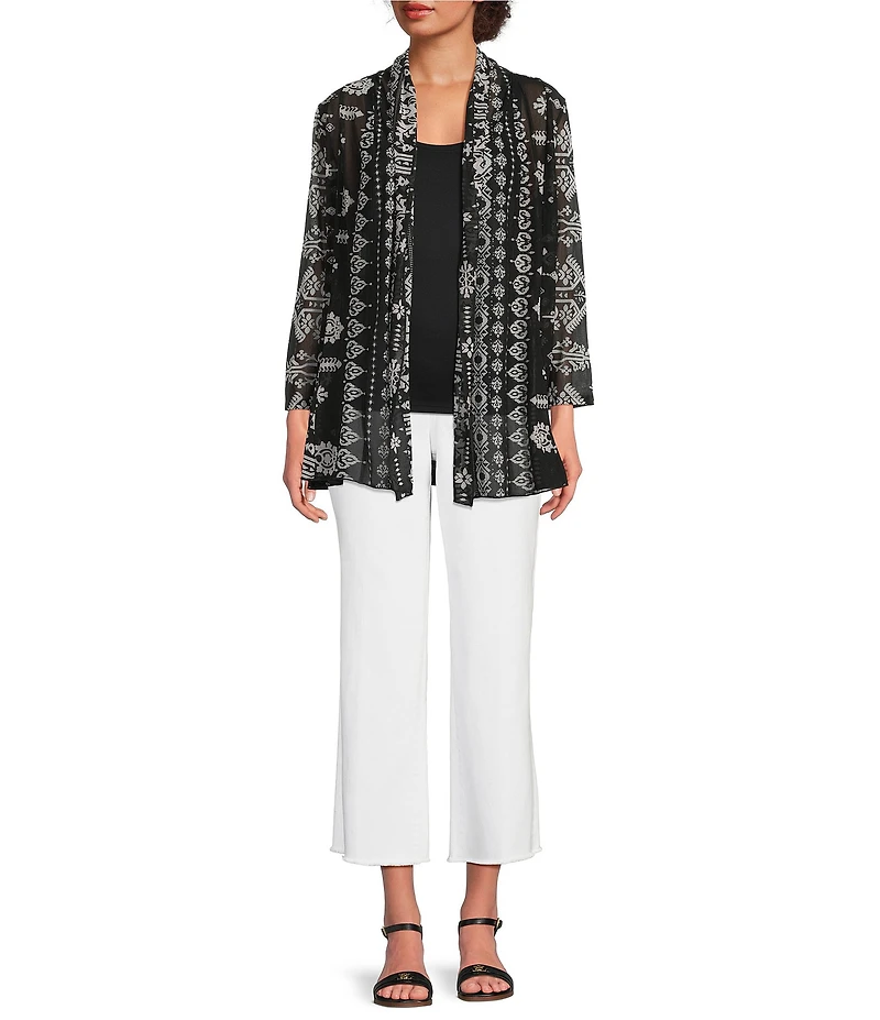 Calessa Petite Size Modern Mosaic Shawl Collar Open Front Cardigan