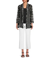 Calessa Petite Size Modern Mosaic Shawl Collar Open Front Cardigan