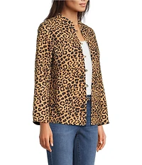 Calessa Petite Size Reversible Quilted Animal Printed Band Collar Long Sleeve Shirt Jacket