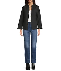 Calessa Petite Size Reversible Quilted Animal Printed Band Collar Long Sleeve Shirt Jacket