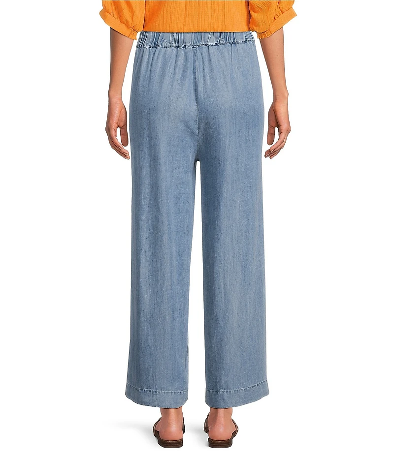 Calessa Petite Size Smocked Waist Wide Leg Crop Pants