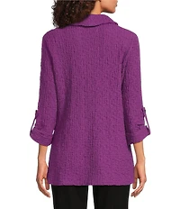 Calessa Petite Size Textured Bubble Knit Cowl Neck 3/4 Sleeve Tunic