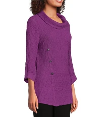 Calessa Petite Size Textured Bubble Knit Cowl Neck 3/4 Sleeve Tunic