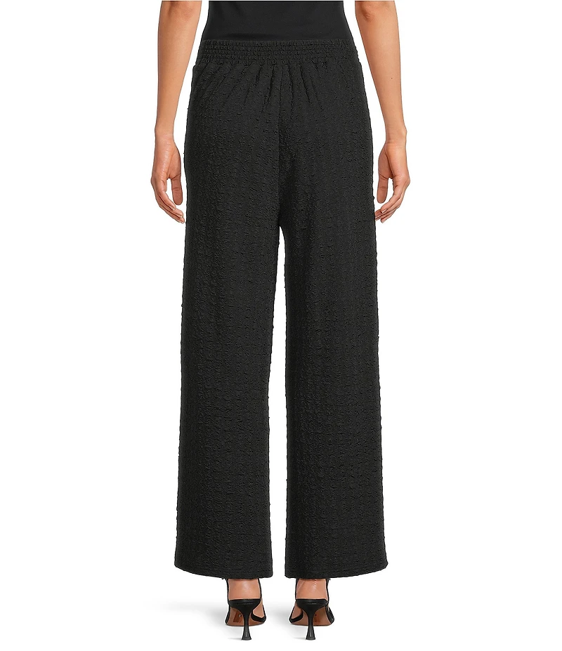 Calessa Petite Size Textured Crinkle Knit Wide Leg Pull-On Pants