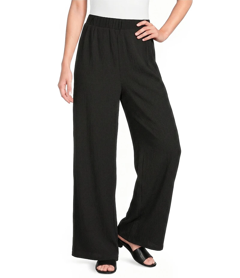 Calessa Petite Size Textured Knit Wide Leg Pull-On Pants