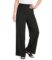 Calessa Petite Size Textured Knit Wide Leg Pull-On Pants