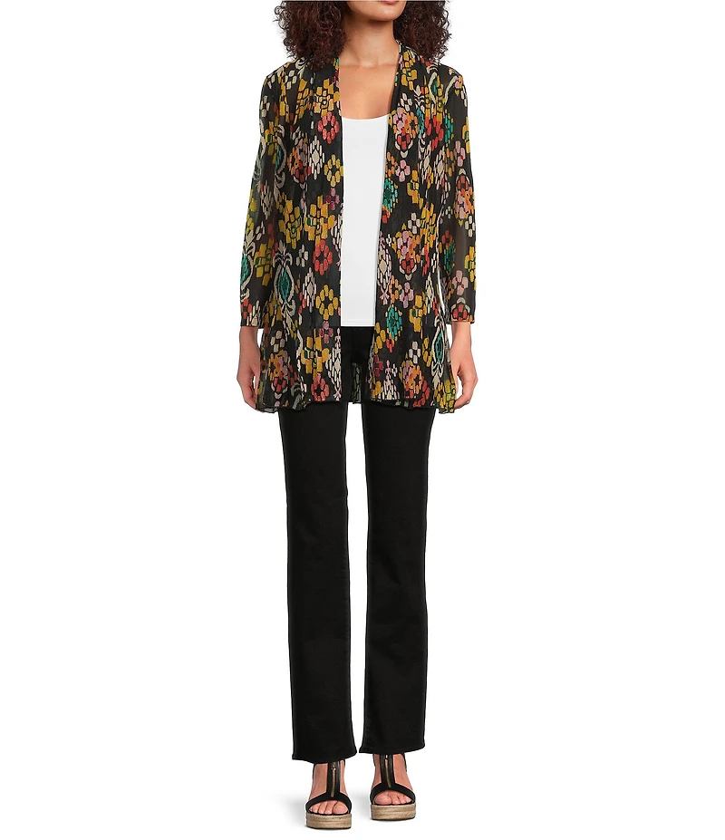 Calessa Petite Size Textured Mesh Tie-Dye Burnout Open Front Cardigan