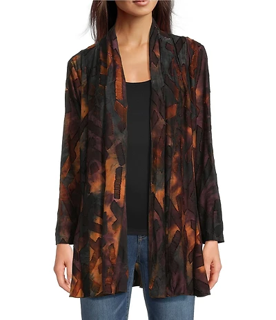 Calessa Petite Size Tie-Dye Burnout Open Front Cardigan
