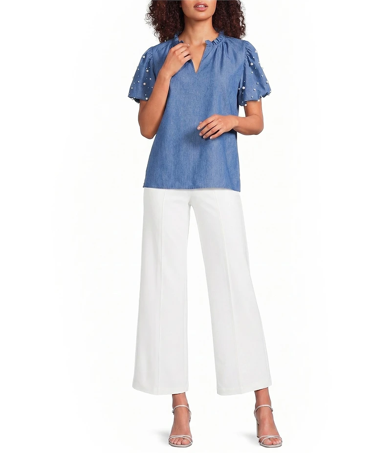 Calessa Petite Size Wide Leg Cropped Pull-On Pants