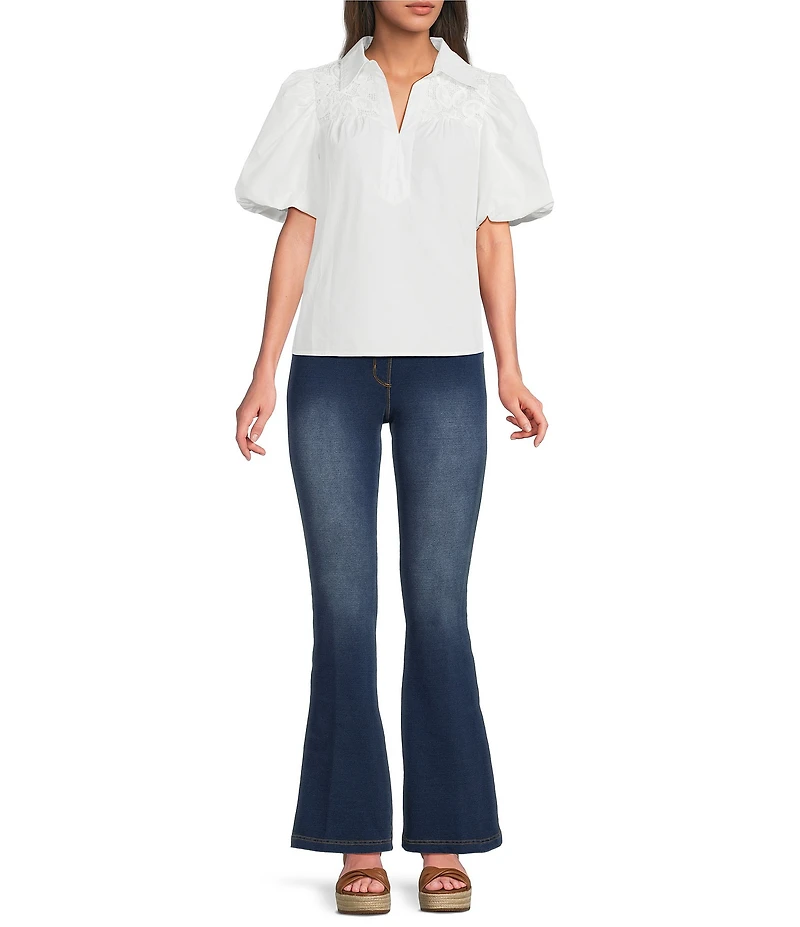 Calessa Petite Size Woven Four Way Stretch Control Waist Boot Cut Jeggings