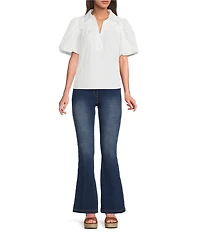 Calessa Petite Size Woven Four Way Stretch Control Waist Boot Cut Jeggings