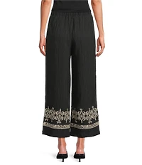Calessa Petite Size Woven Wide Leg Embroidered Hem Pull-On Pants
